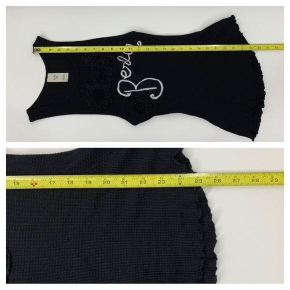 Free People Black Flower Applique Embroidered Berlin Muscle Tank Top Size XS - Picture 15 of 15